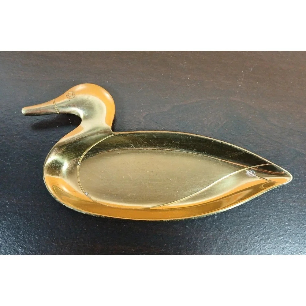 Vtg Brass Duck Tray Trinket Valet Jewelry Plate Dish Men Hunting Cabin Dresser